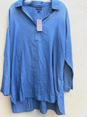 NUEVO CON ETIQUETAS J Jill PureJill Indigo Popover Túnica Top XL 100% Algodón Cambray Ligero Foto 1 de 4
