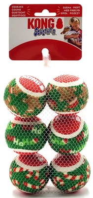 KONG Holiday Christmas SqueakAir Tennis Balls 6pk Med Squeaky Dog Fetch Toy 2.5" - Image 1 of 4