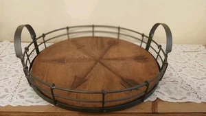 Gorgeous Rustic Round Wooden/Metal Decorative Tray with Handles - Arrows - Picture 1 of 9