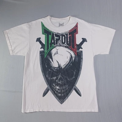 Vintage Tapout T-Shirt Mens Large Mexico Flag Skull Sword White MMA Y2K - Image 1 of 4