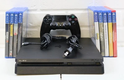 Consola Sony PlayStation 4 Slim 1TB Negra CUH-2215B PS4 Paquete 9 Juegos Baja Firme Foto 1 de 4