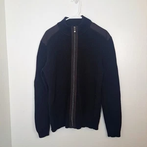 Calvin Klein Black Knit Mock Neck Full Zip Marquis Sweater Jacket Size Large - Picture 1 of 8