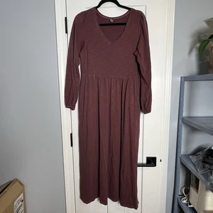 Old Navy Fit & Flare Slub Strick Midi Kleid Damen M Dark Fig Langarm Boho - Bild 1 von 11
