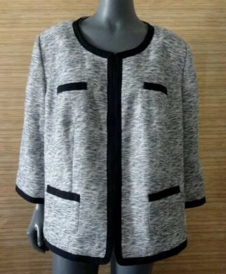 SEJOUR Ladies Blazer Jacket Navy Blue & Cream Woven Hook Pockets 18 18W NWT NEW - Image 1 of 4