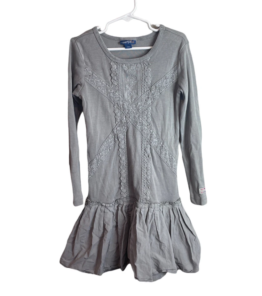 Naartjie Kids Girls Ruffle Long Sleeve Dress Tunic Gray  Sz 7 Boutique - Image 1 of 4