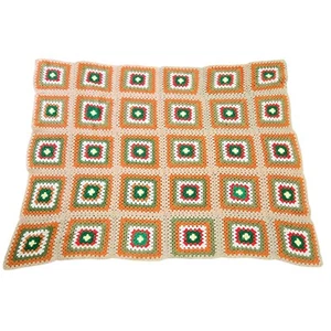 Coperta quadrata vintage afgana all'uncinetto nonna Roseanne 77"x60" multicolore lancio - Foto 1 di 10
