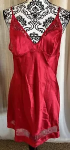 Victoria’s Secret Vintage Slip Nightgown Dress RED LACE Insert Adj Straps Sz L - Picture 1 of 6