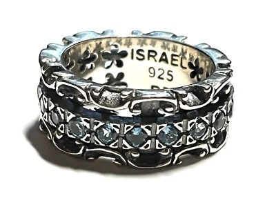 NUEVO CON ETIQUETAS O PAZ PLATA ESTERLINA 925 TOPACIO AZUL GIRATORIO ANILLO AUDAZ TALLA 8 ISRAEL PZ Foto 1 de 3