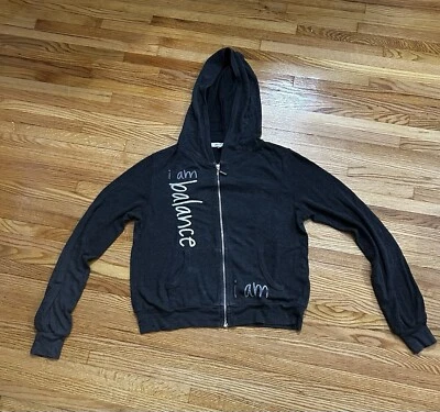 Peace Love World Hoodie Womens Small Black Graphic Yin Yang Zip Up - Image 1 of 2