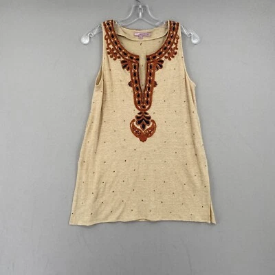 Calypso St Barth Sleeveless Linen Jersey Tunic XS Beige Embroidered VNeck Sequin - Изображение 1 из 4