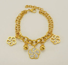 Women's 18K Gold Plated Vintage Stainless Steel Chain Bracelet Crystal Charm
