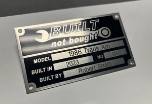 CONSTRUIDO NO COMPRADO PERSONALIZADO GRABADO PERSONALIZADO HOT ROD INFORMACIÓN DE DATOS PLACA DE TABLERO - Imagen 1 de 6