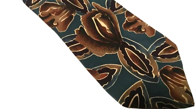 Robert Stock 真丝领带抽象花卉领带绿色带黑色和棕色 — 第 1/4 张图片