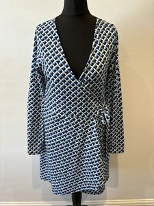 Karen Millen Kleid blau Logo langärmelige Krawatte Halstuch kurz Größe 10 neu ohne Etikett - Bild 1 von 12