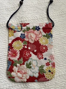 Flower Huagu Pattern Drawstring Pouch Bag Japanese 100% Cotton - Picture 1 of 6