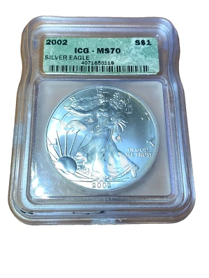 2002 American Silver Eagle Dollar – NGC/PCGS MS70 – 1 oz .999 Fine Coin - Image 1 of 2