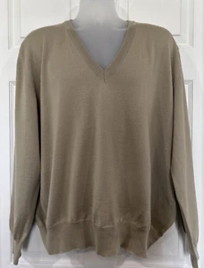 Vintage Italian Merino Wool Fine Knit Sweater V Neck Lord & Taylor Tan Men's XL - Picture 1 of 9