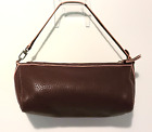 COLE HAAN HAND-CARRY PURSE BAG LEATHER COMPACT BROWN PINK TRIM