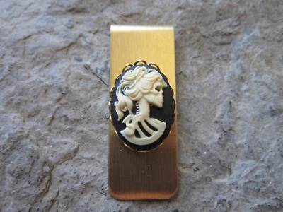 SKELETON WOMAN, SKULL CAMEO GOLD PLATED BRASS MONEY CLIP - FATHER'S DAY  - Image 1 of 2