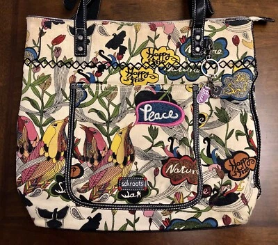 SAKROOTS Peace Love Nature Happy & Free Small Travel Bag Charms Zipper 15x13” - Image 1 of 4