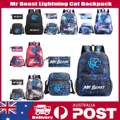 3PC Mr Beast Lightning Cat Backpack Student Schoolbag Shoulder Bag Pen Bags Set - image 1 of 4