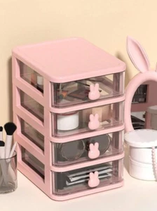 Caja de almacenamiento de papelería con cajón de conejo lindo rosa organizador de maquillaje de escritorio - Imagen 1 de 15