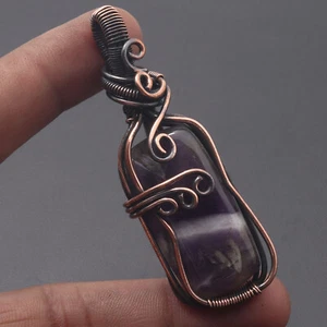 F13742 Amethyst Lace Wire Wrapped Handmade Pendant 3" Gemstone Jewelry - Picture 1 of 5