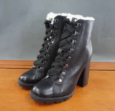 Schutz Zhara Zapatos Para Mujer 8 Negro Cuero Con Cordones Cómodo Tacón Botín al Tobillo Foto 1 de 4