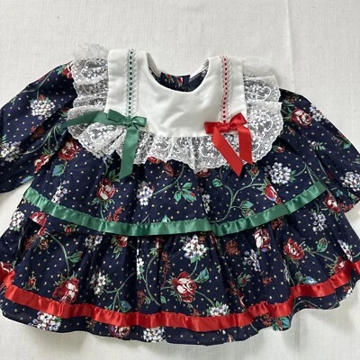 Vestido lindo 18 meses cuello de encaje círculo completo volantes vintage EE. UU. Foto 1 de 4