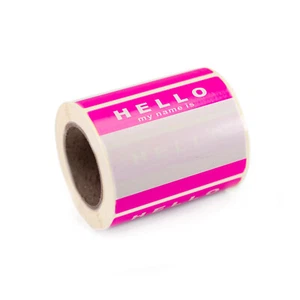 Roll of 250 'Hello My Name Is' Stickers Label Tags - Pink & White 8cm x 6cm - Picture 1 of 1