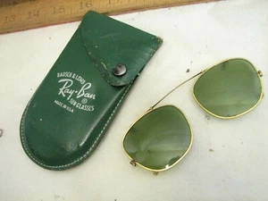 Vintage Ray-Ban Clip-On Sunglasses Gray-Green Smoke Shades w/Case Bausch Lomb - Picture 1 of 5