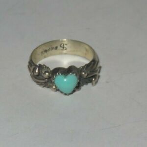 Sterling Silver Turquoise Ring Jewelry Size 5 Vintage Heart (699M)