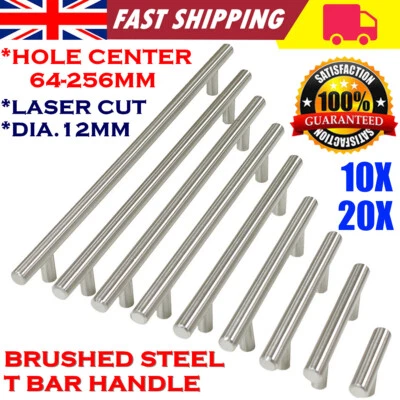 10/20x Brushed Steel Kitchen Cabinet T Bar Handles Cupboard Drawer Pulls Knob UK - Image 1 of 4