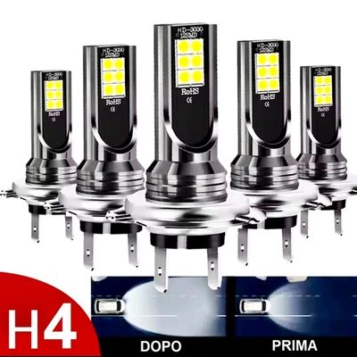 COPPIA LAMPADINE FARI H4 AUTO MOTO FULL LED 110W 6000K 12V CANBUS LUCE BIANCA - Immagine 1 di 4