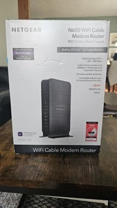 Netgear N600 WiFi Cable Modem Router 802.11n Dual Band Gigabit Model C3700 New! - Picture 1 of 7