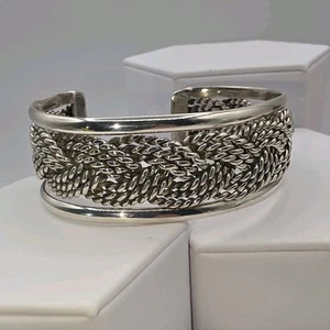 Vtg Taxco Mexico Sterling Silver Braided Cuff Bracelet 925 TT-13 50g Woven - Picture 1 of 11