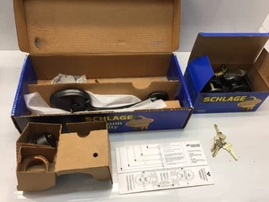Schlage F360 PLY 716 Eingangstürdrücker Set mit Schlüssel gealterte Bronze maximale Sicherheit - Bild 1 von 9