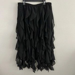 Falda midi Ashro negra con volantes de gasa para mujer XL sacacorchos bruja caprichosa - Imagen 1 de 8