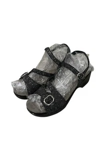 Dansko Sandi Womens Size 40 Black Gray Shimmer Dots Leather Shoes Wedge Sandals - Picture 1 of 9