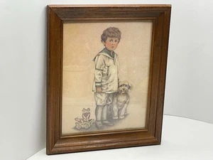 Robert Gentry Print-Little Sailor w/Wooden Frame and Glass Front. Signed - Picture 1 of 9