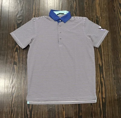 Polo de golf Greyson para hombre mediano negro blanco rayas poliéster spandex Foto 1 de 4