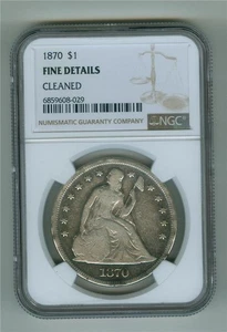 USA 1870 SITZENDER LIBERTY DOLLAR NGC FEINE DETAILS GEREINIGT - Bild 1 von 2