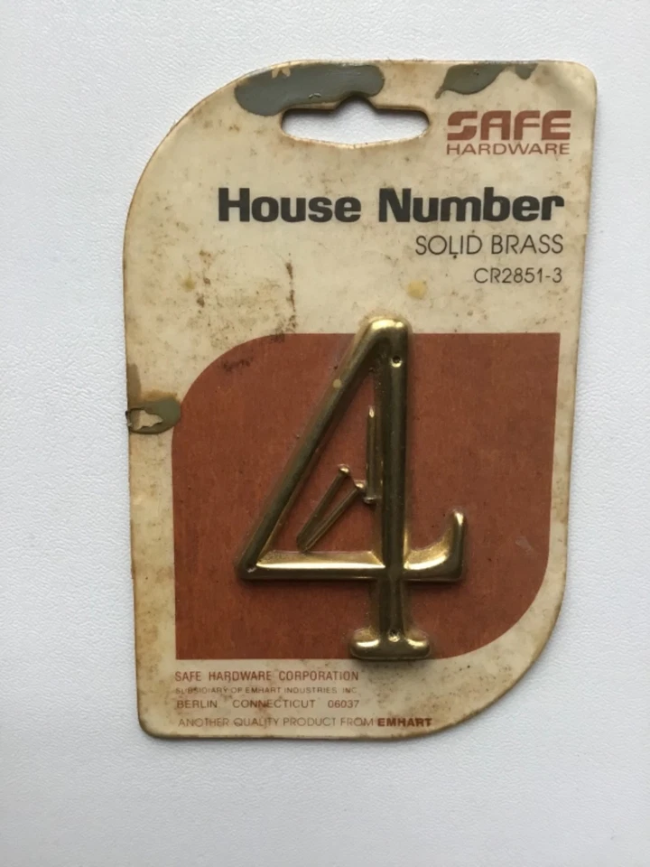 Vintage EMHART Safe Hardware House Number 4 Solid Brass CR2851-3 - Image 1 of 1