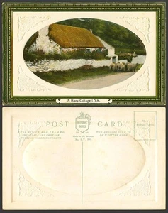 Isle of Man Old Embossed Postcard A Manx Cottage, IOM Thatched House SHEEP SV399 - Picture 1 of 1