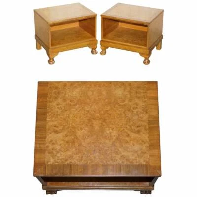 HERMOSO PAR DE MESAS DE VINO LÁMPARA LATERAL DE NOGAL CON REBABAS Y BURL, GARRA Y PIE DE BOLA Foto 1 de 4