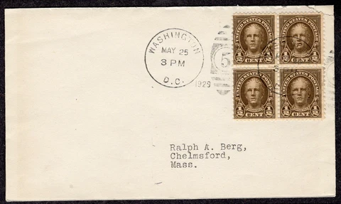 1929 1/2c Rotary Press Hale Blk/4 (653) WDC Nickles Service FDC QM276 Cover