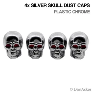4x Silver Skull Car Bike Motorcycle BMX Wheel Tyre Valve Plastic Dust Caps - Picture 1 of 1