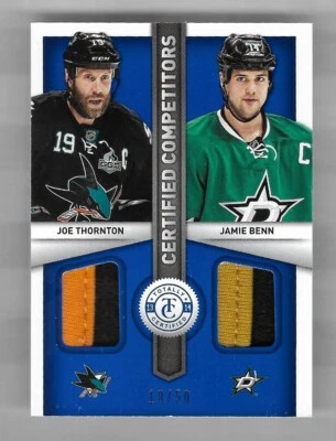 JOE THORNTON JAMIE BENN 2013-14 PANINI CERTIFIED PATCH RELIC INSERT #'D /50! NHL - Image 1 of 2