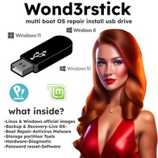Windows 10 11 8 Linux Mint Popos Installer multi Boot USB Drive 5 in 1 & utils