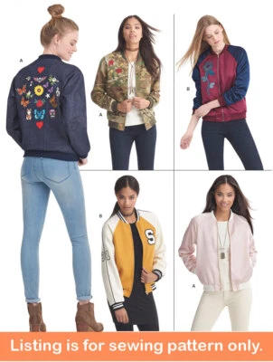 SEWING PATTERN Womens Clothes Clothing Bomber Jacket Letterman Varsity Coat 8418 - Image 1 of 3